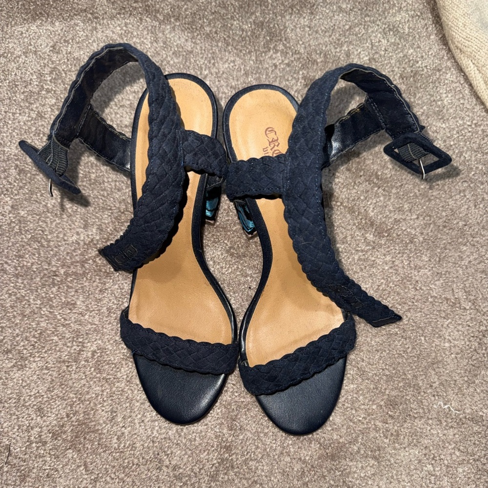 Elegant Navy Blue Braided Strap Sandals